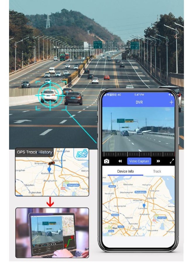 كاميرا داش كام 4g للاتصال عن بعد عبر الانترنت و واي فاي بدقة 2k عدسة مزدوجة و نظام مراقبة 24ساعة وتتبع عبر نظام ( GPS )  كاميرا سيارة للمراقبة والتتبع والحماية 24ساعة - Image 5
